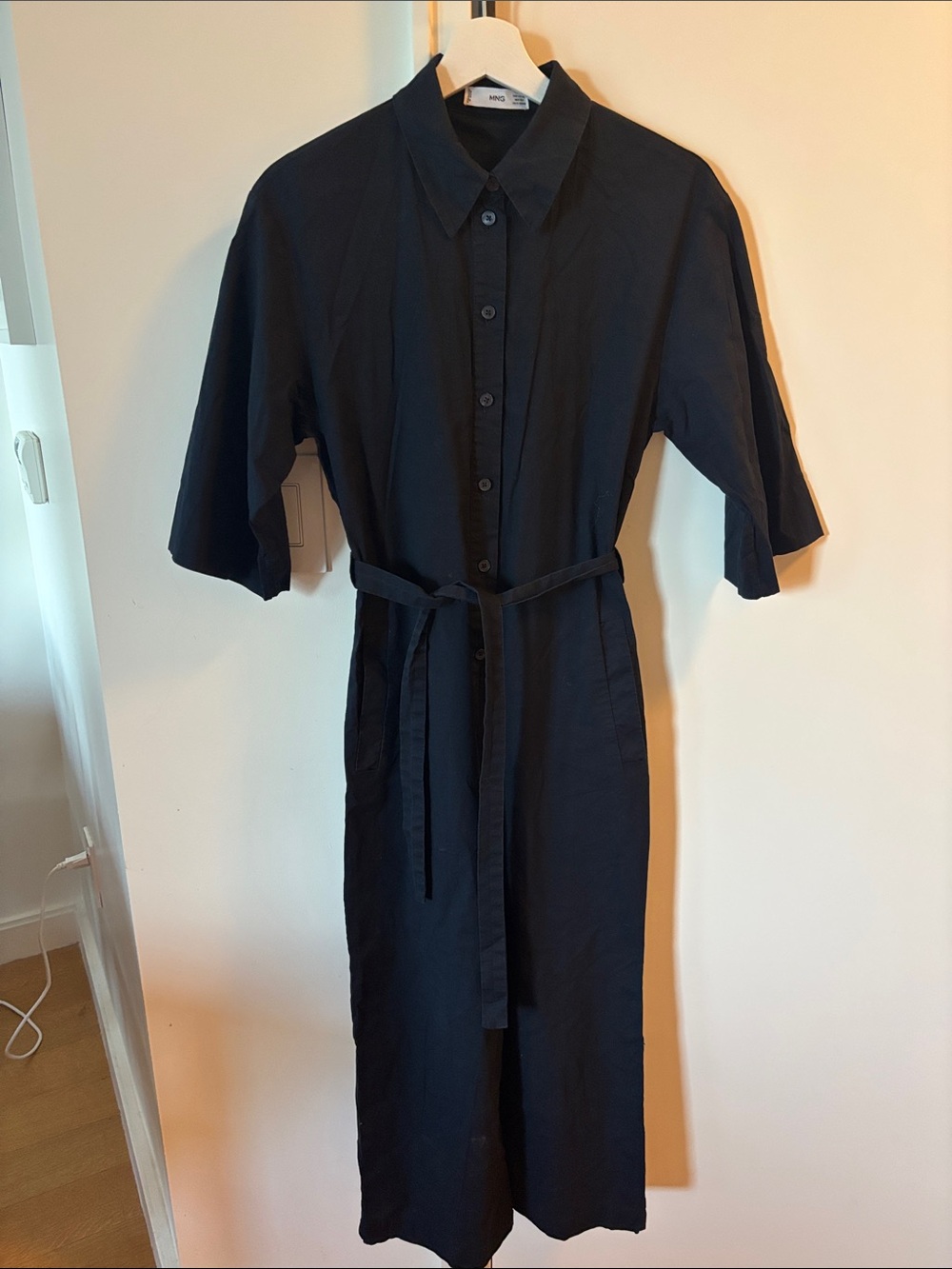 Mango Navy One-Piece Button-Front Jumpsuit